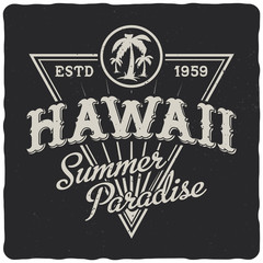 Obraz premium Hawaiian label. Vector illustration. T-shirt or poster design.