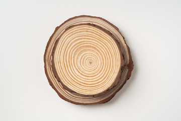 top view of wood piece with annual ring on white