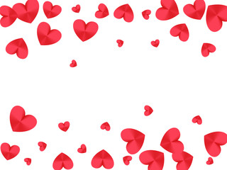 Red hearts falling graphic design. Romantic emotions vector symbols. Bright wedding invitation card background. Romantic heart shapes beautiful banner backdrop.