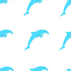 Seamless pattern. Cute cartoon blue dolphin. Background. Your design.