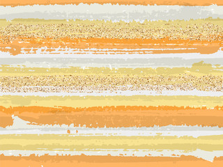 Tendance grunge texture brush stroke rayures avec des paillettes d& 39 or scintille vecteur de fond transparent. Des étincelles dorées scintillent de confettis brillants sur un motif de lignes d& 39 encre. Impression textile.