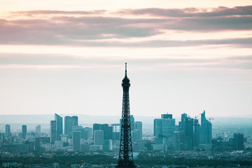 Fototapeta premium PARIS, FRANCE - MAY 6, 2018: Aerial view of Eiffel tower and Paris illuminated by night, Paris, France