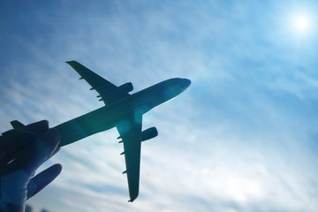 airplane on the sky . travel in summer