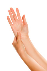 Female hands, massage, isolated on white background