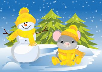 2020 New Year greeting card. Year of the rat. Vector illustration.