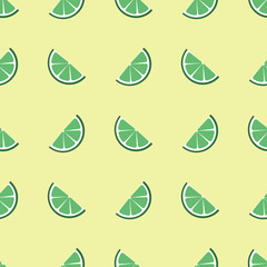 Seamless pattern of green lime half slices. vector illustration on colorful background