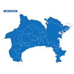 カナガワ県地図 シンプル青 市区町村