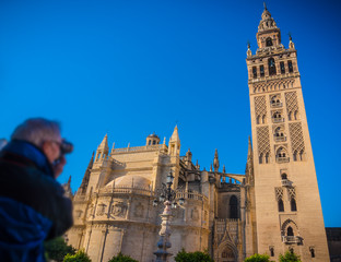 Fototapeta premium Giralda is the name given to the bell tower of the Cathedral of Santa Maria de la Sede of the city of Seville, in Andalusia, Spain.