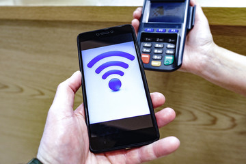 Contactless payment. Online banking. Digital gadget. Credit card. Pay by phone.