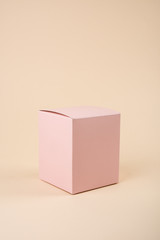 Empty space pink box mock-up, closed present box