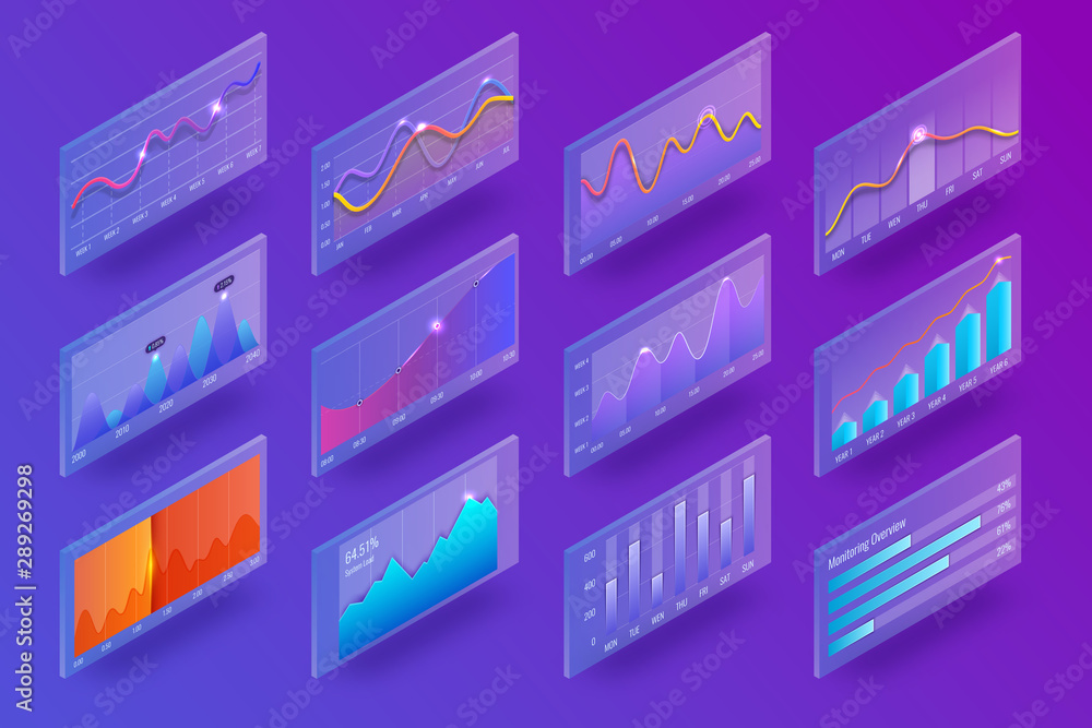 Poster 3d isometric chart and graphics. infographic elements. analysis indicators, statistics diagram, busi