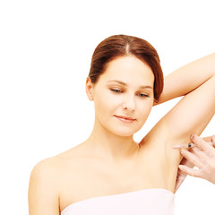 Armpit anti hyperhidrosis treatment. Cosmetic injecting procedure. Clinic cosmetology sweat...