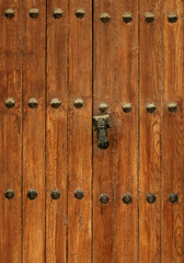 Ancient Wooden Door with Rivets and Door Knocker