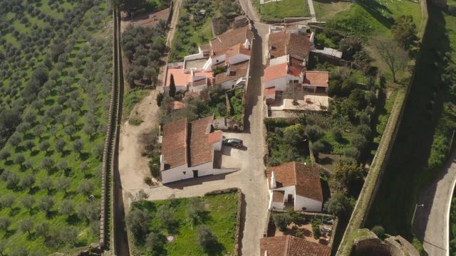 Aerial drone view of Evoramonte and castle in Alentejo, Portugal