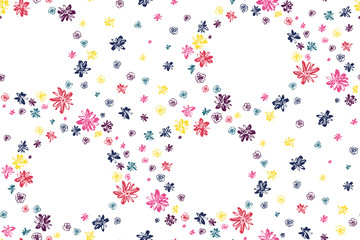 Floral seamless background. Colorful pattern in small-scale flowers. Fabric swatch, wrapping, textile print, web.