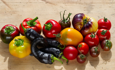 group different varieties of pepper and tomato