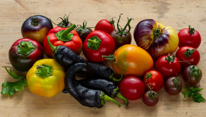 group different varieties of pepper and tomato