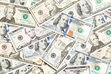 Top view of various dollar cash background. Different banknotes concept. Wealth and rich concept