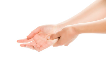 Woman massaging her hand.