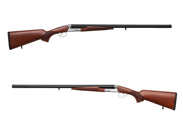 Hunting double-barrelled gun on a white background.  Double Shotgun isolated on  white back.
