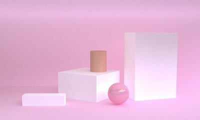 Geometric shape scene minimal, 3d rendering.