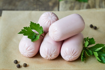 Fresh raw sausages with parsley