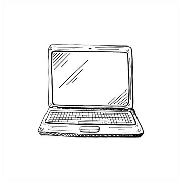 Laptop sketch. Hand drawn sketch style computer. Vector illustration, isolated on white background
