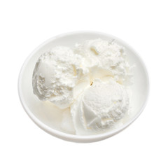 white bowl with white ice cream isolated on a white background. top view