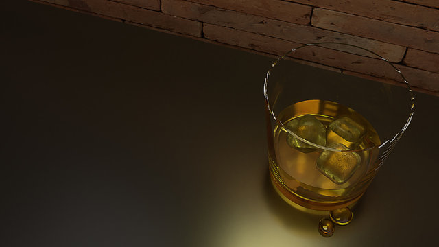  whisky in glass low light tone 3d rendering image..