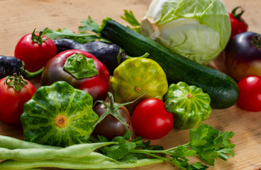 group of vegetables on a wooden