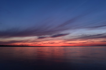 Fototapeta na wymiar Blue sky in beautiful twilight glow patterns in the clouds at sunset