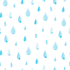 Watercolor cute seamless pattern rain. Blue raindrops for wedding invitations, holiday, greeting cards, posters, books, envelopes, photo album.