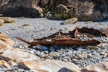rusty ship on the beach