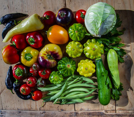 group of vegetables on a wooden
