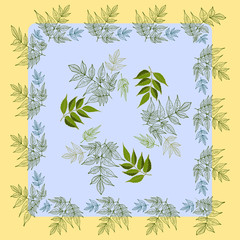 Floral design pattern with green leaves for textile hand drawn.  Vector Hijab, scarf, textile print.