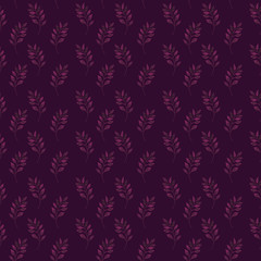 Fototapeta na wymiar Seamless watercolor pattern with purple tree branches and leaves on a deep purple background. Hand drawn fashion print.