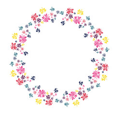 Vector floral frame with colourful flowers hand drawn. Wedding, birthday, save the date, thank you card.