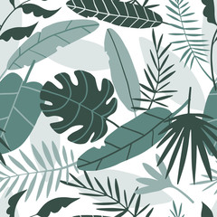 Tropical flowers and leaves seamless pattern