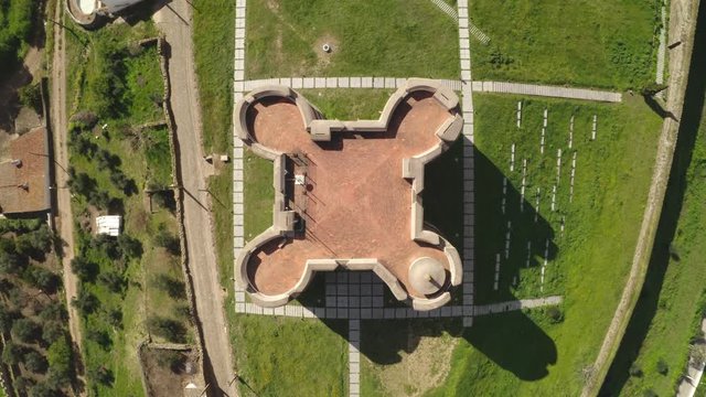 Aerial drone view above the castle of Evoramonte in Alentejo, Portugal