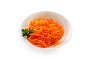 Carrot salad. Ingredients for dish against white background