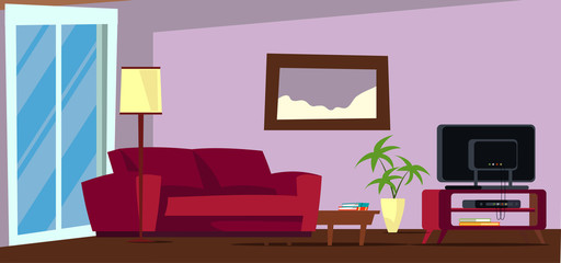 Living room interior flat vector illustration