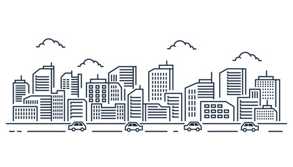 Fototapeta premium Illustration of urban landscape with cars on white background