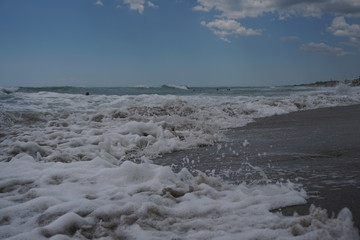 Waves at the coast of the mediterranean sea in greece