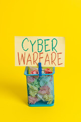 Handwriting text Cyber Warfare. Conceptual photo Virtual War Hackers System Attacks Digital Thief...
