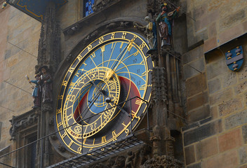 Detail of the famous astrological clock at the town hall in Prague, Czech Republic
