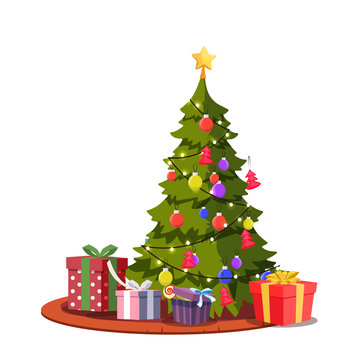 Festive christmas tree flat vector illustration