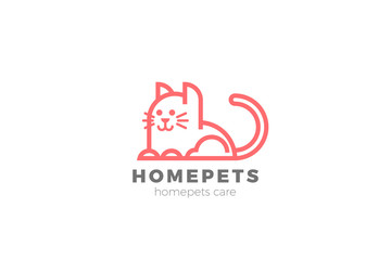 Cat Home pets Logo abstract design vector template Linear style.