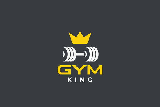 Dumbbell barbell with crown Logo design for GYM Fitness Sport club vector design template.