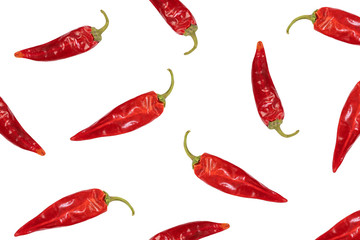 Texture or pattern dried red chili or chilli cayenne pepper isolated on white background.
