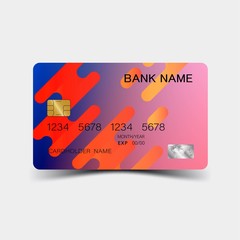 Credit card. With colorful elements desing. And inspiration from abstract. On white background. Glossy plastic style. 